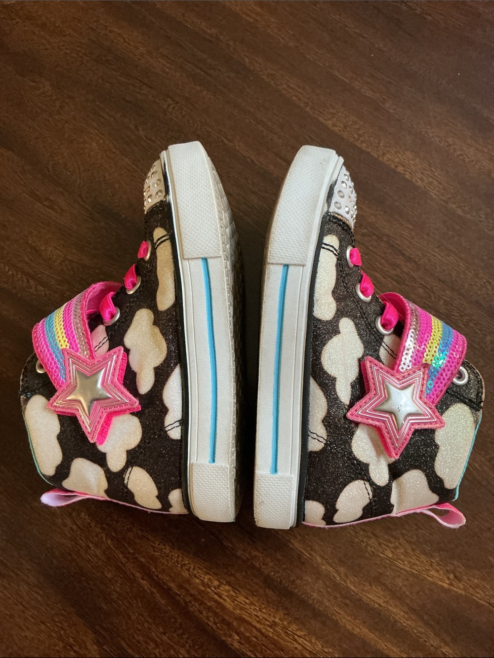 Skechers -Sz 8-Twinkle Toes Lighted High-Top Sneakers Pink Rainbow - See Video - Picture 8 of 14